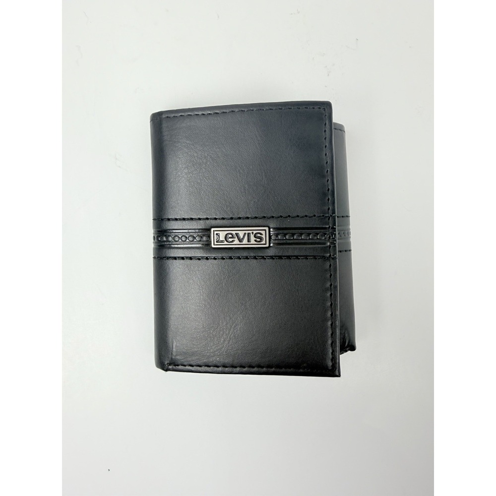 Levi's‎ RFID Blocking Trifold Wallet Black Coated Leather 31LP110071 ID Window